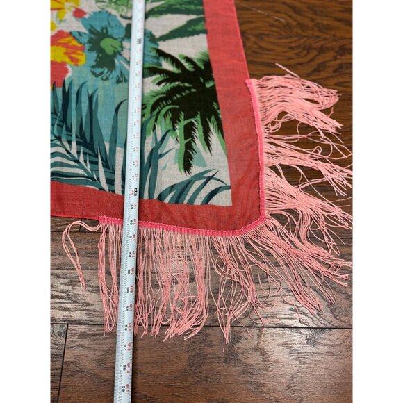 NEW Charming Charlie Floral Print Fringe Scarf Wrap Shawl Pink Green 51 x 55 - Picture 7 of 8